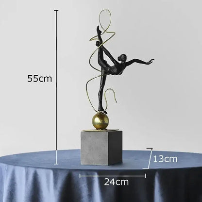 Modern black and gold gymnast figures living room sculpture
