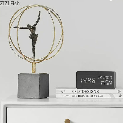 Modern black and gold gymnast figures living room sculpture