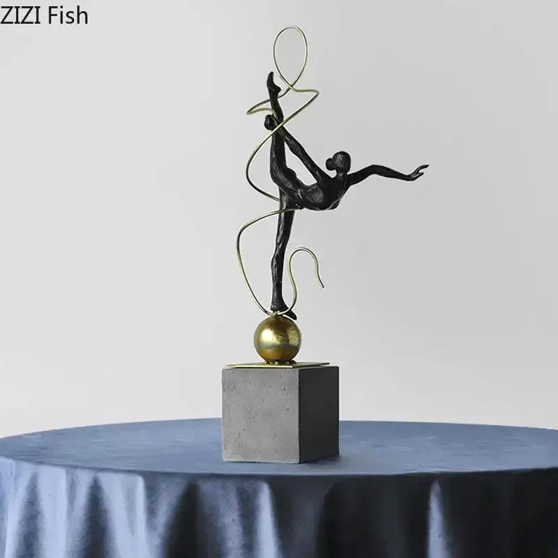 Modern black and gold gymnast figures living room sculpture