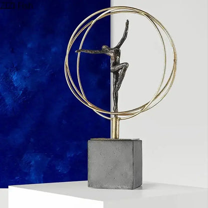Modern black and gold gymnast figures living room sculpture