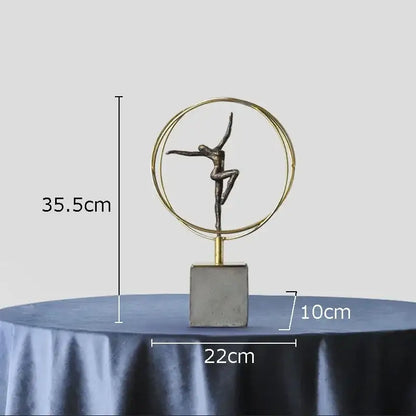 Modern black and gold gymnast figures living room sculpture
