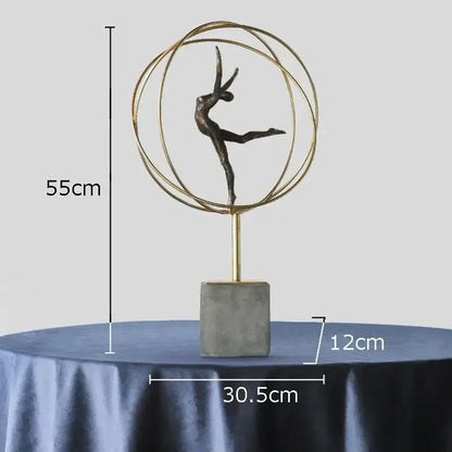 Modern black and gold gymnast figures living room sculpture