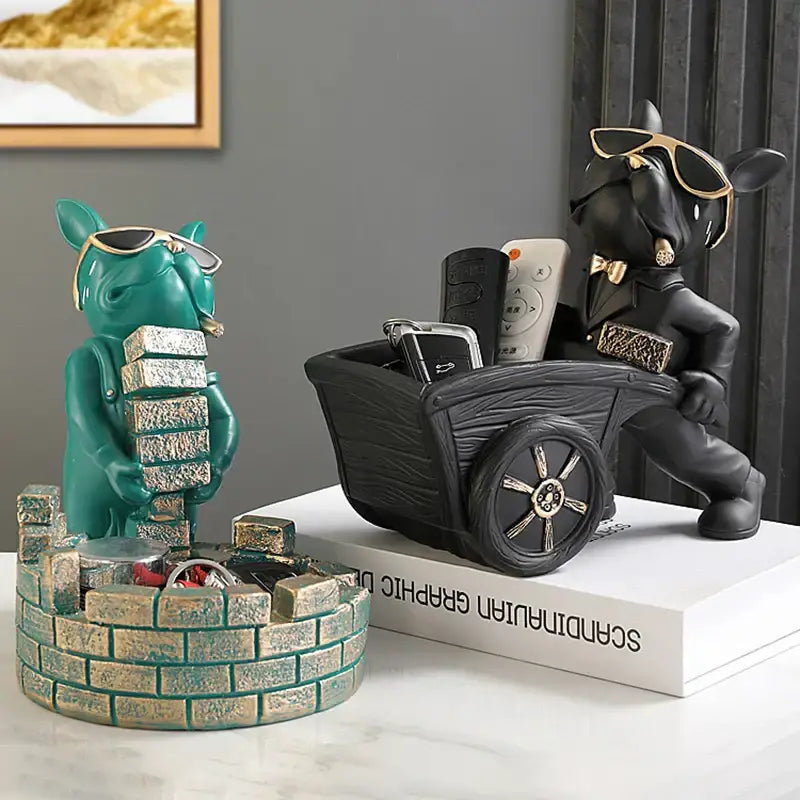 Modern black and gold dog statue resin art study figurine