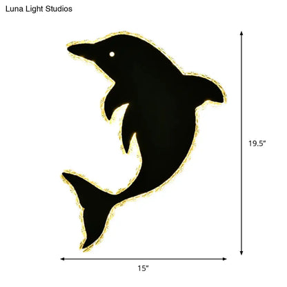 Modern black and gold dolphin crystal wall sconce bedroom light