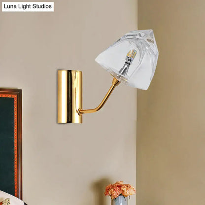 Modern black and gold faceted glass wall sconce stairway light