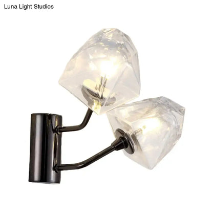 Modern black and gold faceted glass wall sconce stairway light
