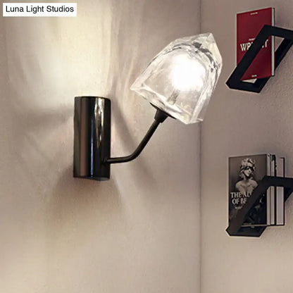 Modern black and gold faceted glass wall sconce stairway light