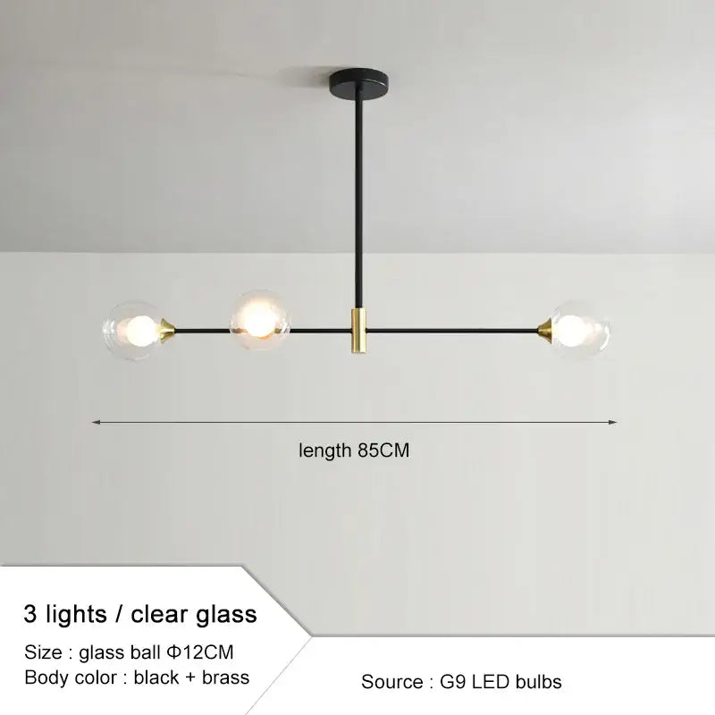 Modern black and gold glass ball pendant chandelier dining room
