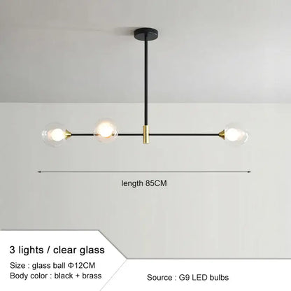 Modern black and gold glass ball pendant chandelier dining room