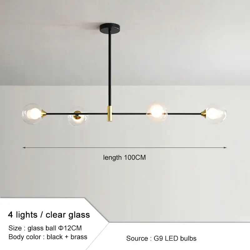 Modern black and gold glass ball pendant chandelier dining room