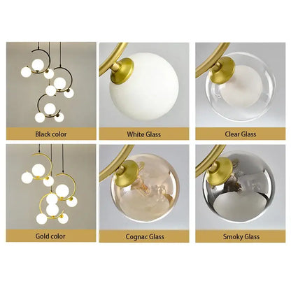 Modern black and gold glass ball pendant light for living room