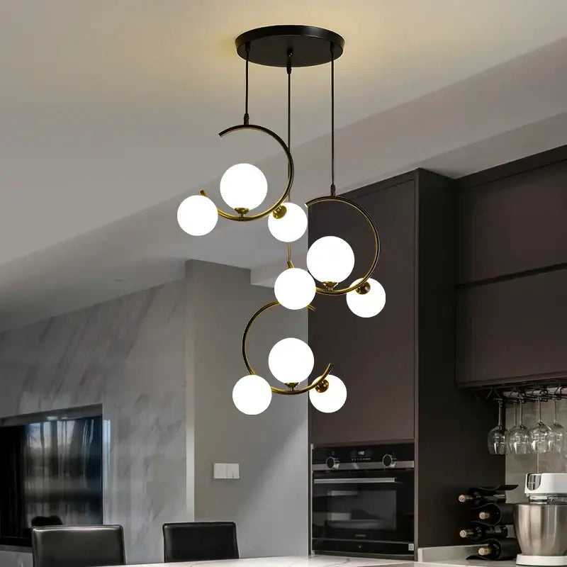 Modern black and gold glass ball pendant light for living room