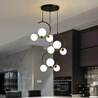 Modern black and gold glass ball pendant light for living room