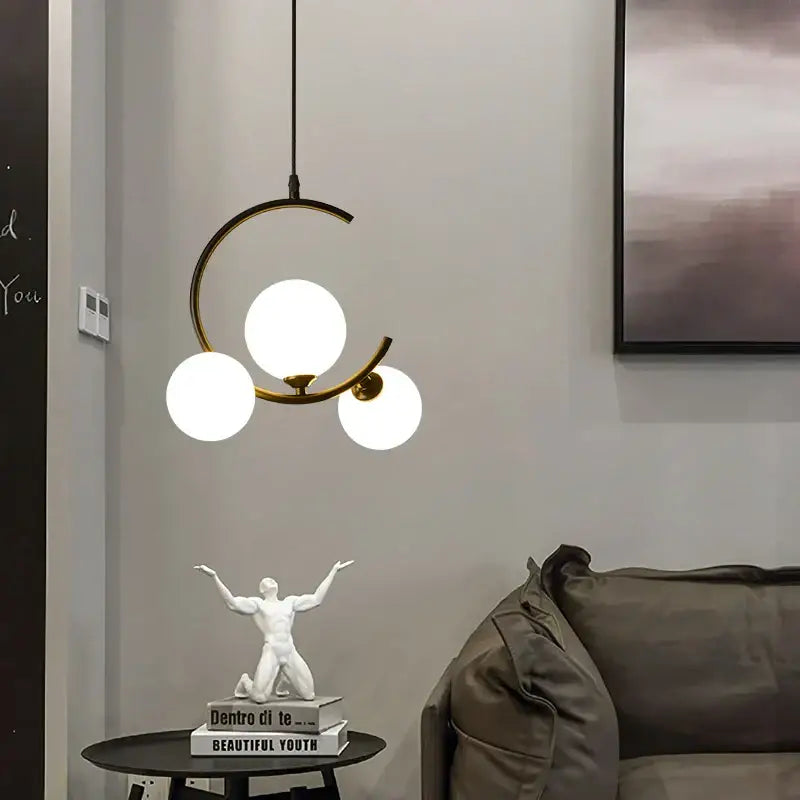 Modern black and gold glass ball pendant light for living room