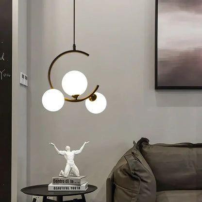 Modern black and gold glass ball pendant light for living room