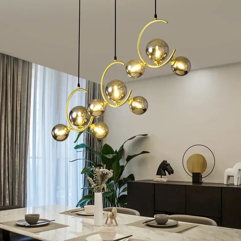 Modern black and gold glass ball pendant light for living room