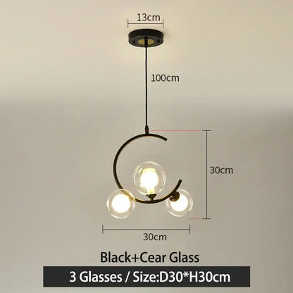 Modern black and gold glass ball pendant light for living room