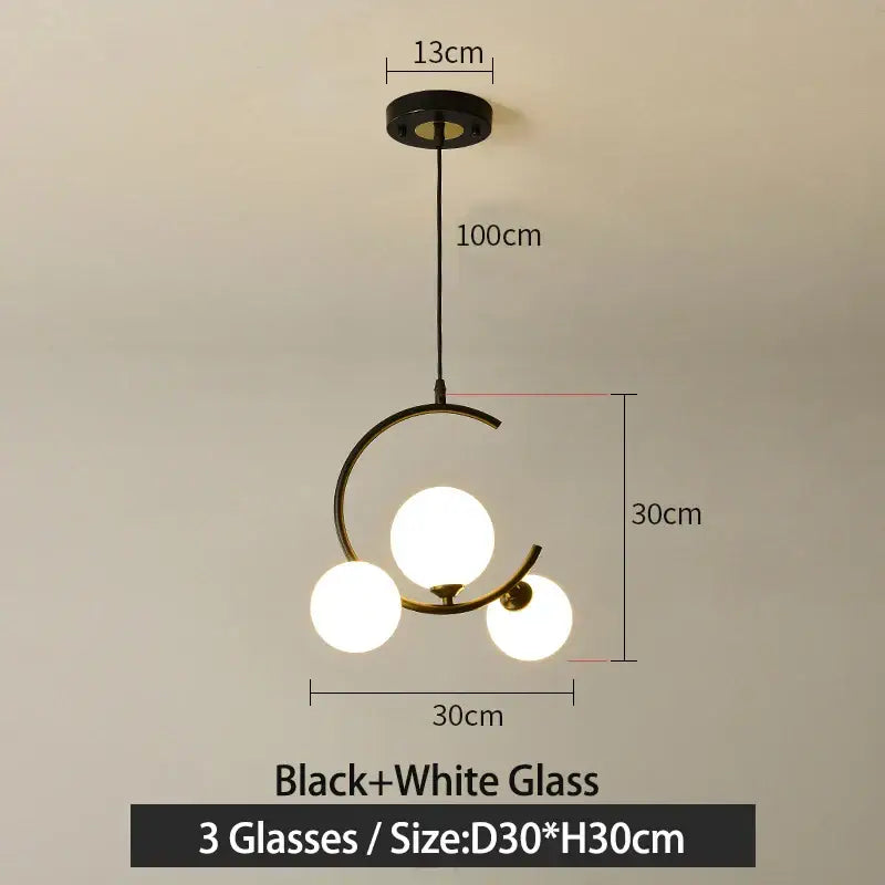Modern black and gold glass ball pendant light for living room