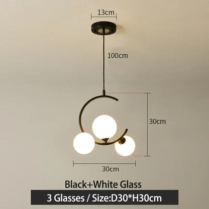 Modern black and gold glass ball pendant light for living room