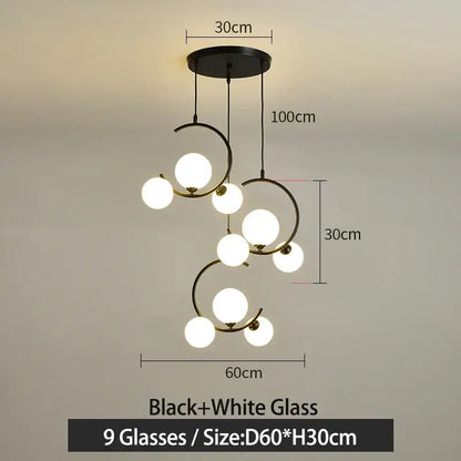 Modern black and gold glass ball pendant light for living room