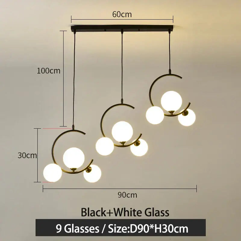 Modern black and gold glass ball pendant light for living room