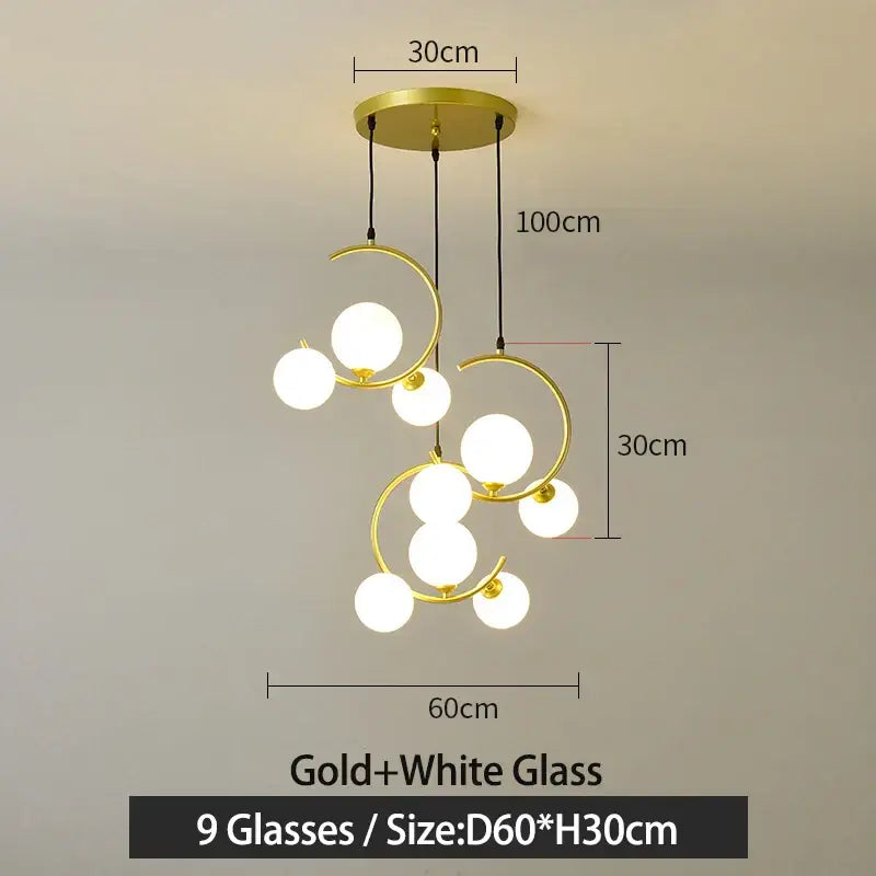 Modern black and gold glass ball pendant light for living room