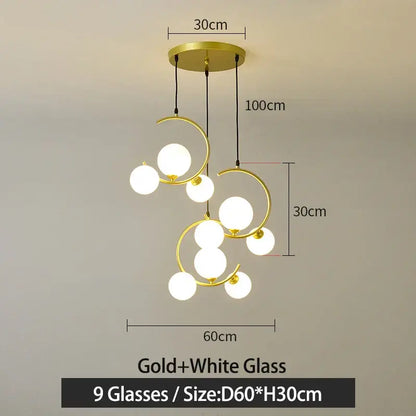 Modern black and gold glass ball pendant light for living room