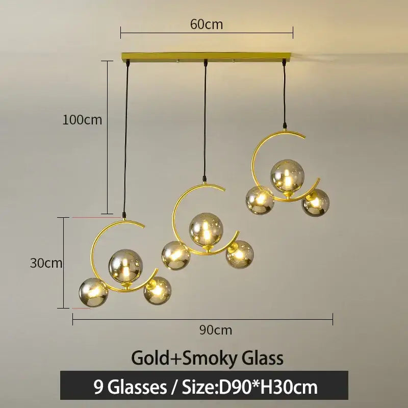 Modern black and gold glass ball pendant light for living room