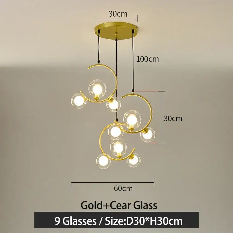 Modern black and gold glass ball pendant light for living room
