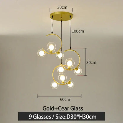 Modern black and gold glass ball pendant light for living room