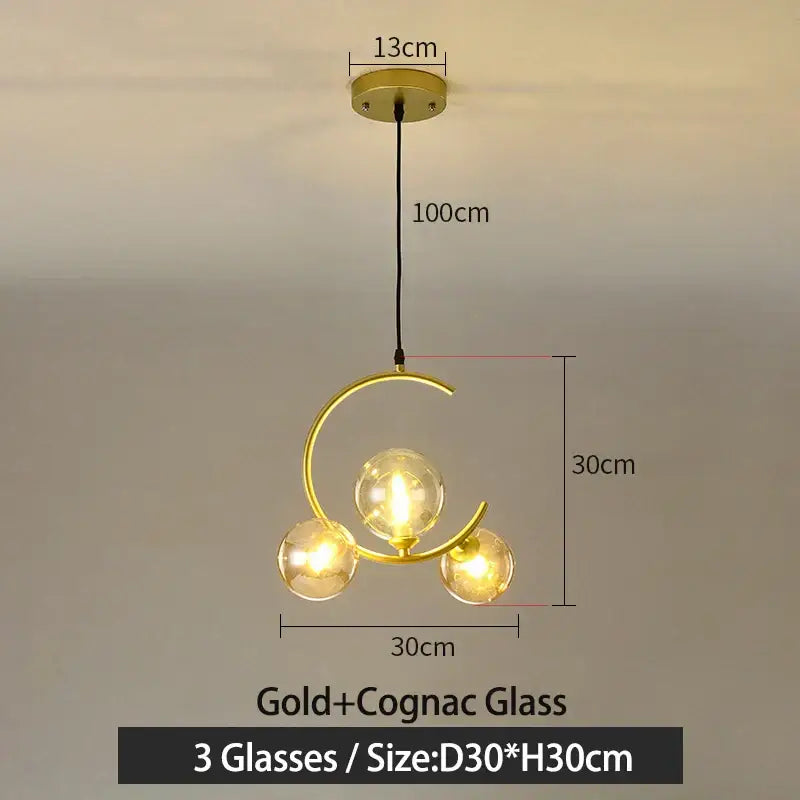 Modern black and gold glass ball pendant light for living room