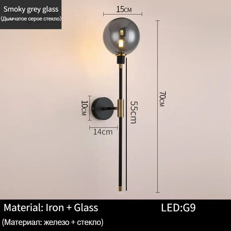 Modern black and gold glass ball wall lamp for living room decor