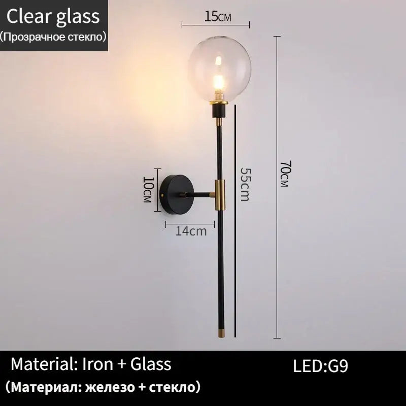 Modern black and gold glass ball wall lamp for living room decor