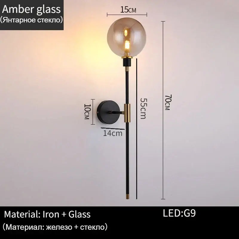 Modern black and gold glass ball wall lamp for living room decor