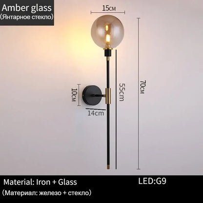 Modern black and gold glass ball wall lamp for living room decor