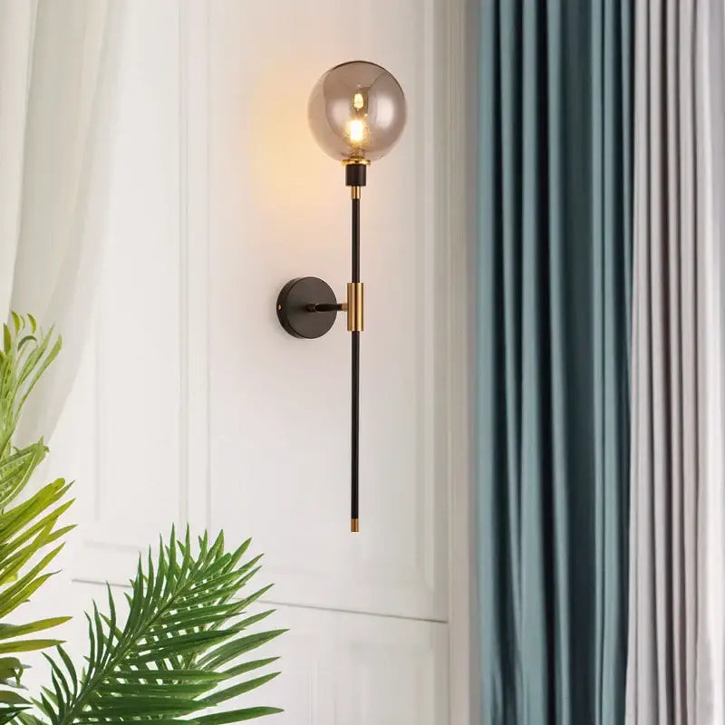 Modern black and gold glass ball wall lamp for living room decor