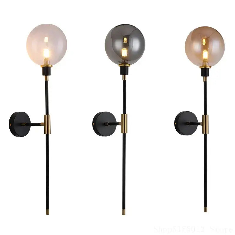 Modern black and gold glass ball wall lamp for living room decor