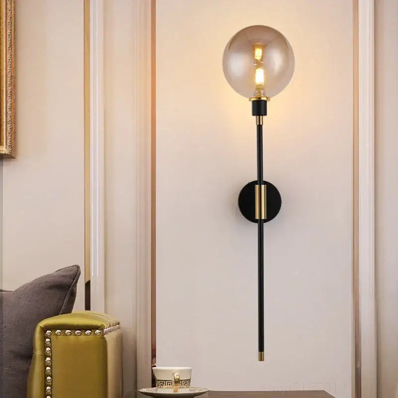 Modern black and gold glass ball wall lamp for living room decor