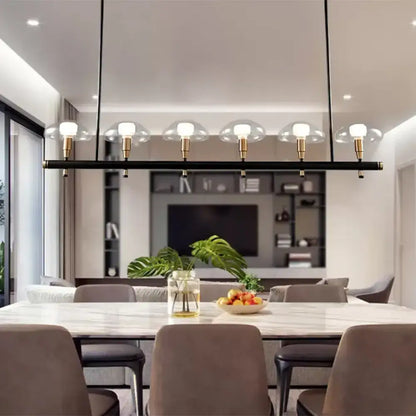 Modern black and gold island pendant light with glass shades kitchen