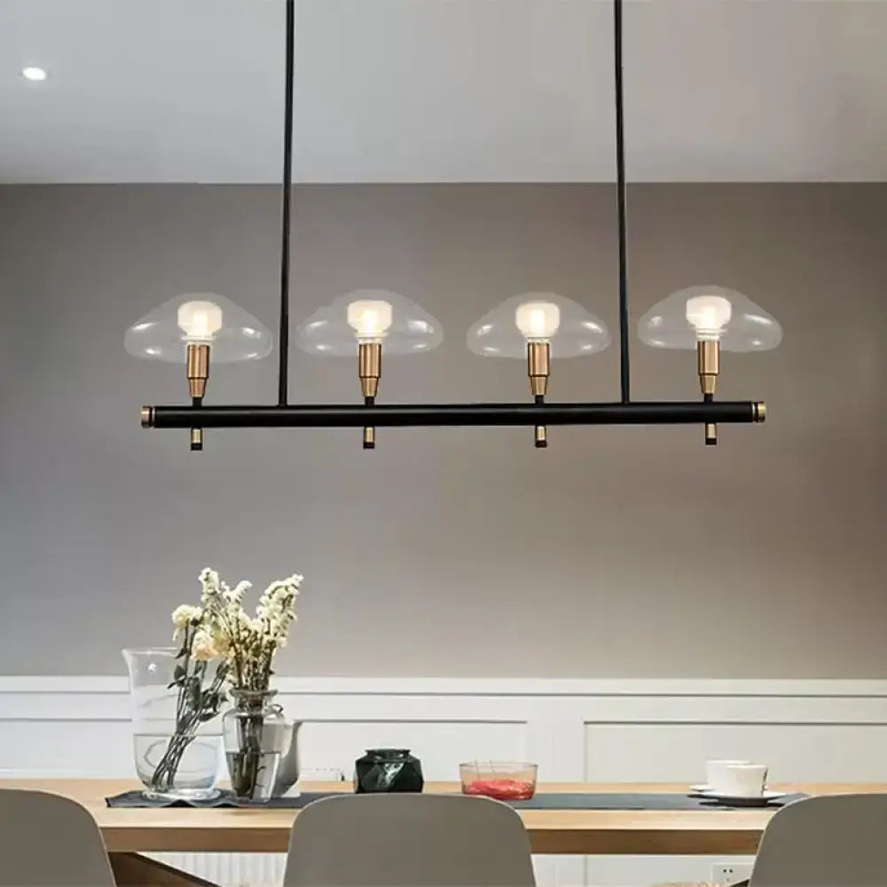 Modern black and gold island pendant light with glass shades kitchen