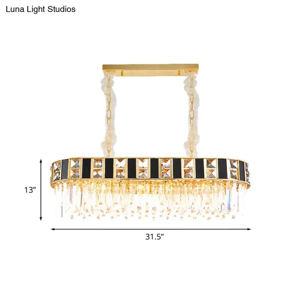 DecorBites™ Modern Black and Gold K9 Crystal Oval Island Light - 12 Heads Pendant for Dining Room Ceiling