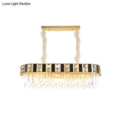 DecorBites™ Modern Black and Gold K9 Crystal Oval Island Light - 12 Heads Pendant for Dining Room Ceiling