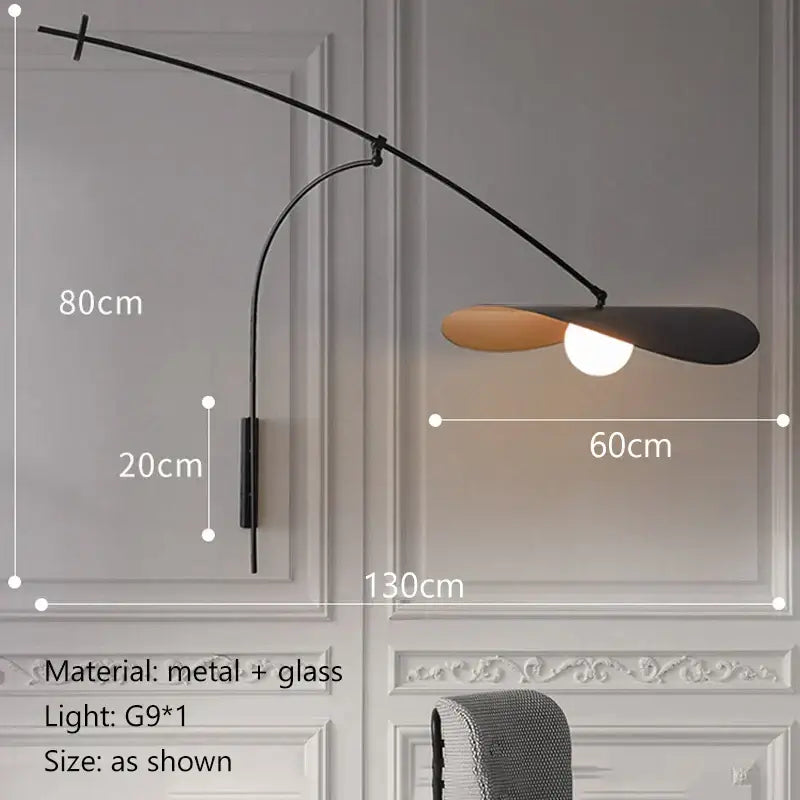 Modern black and gold leaf led wall lamp bedroom glass shade