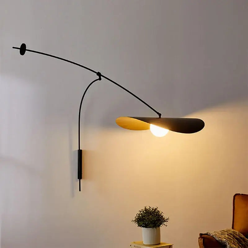 Modern black and gold leaf led wall lamp bedroom glass shade
