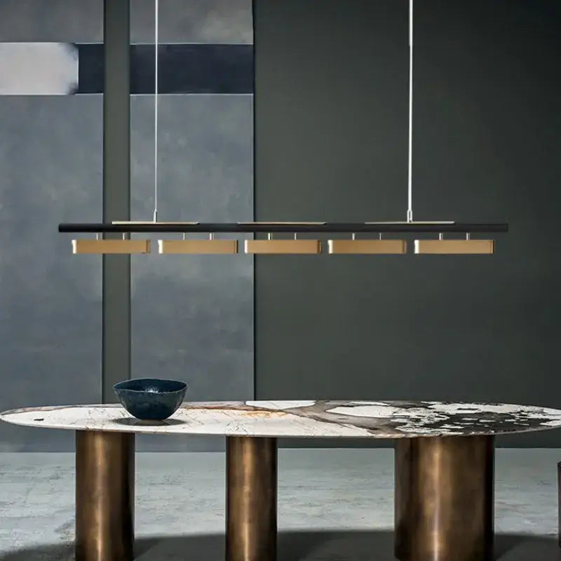 Modern black and gold led strip pendant light for dining room