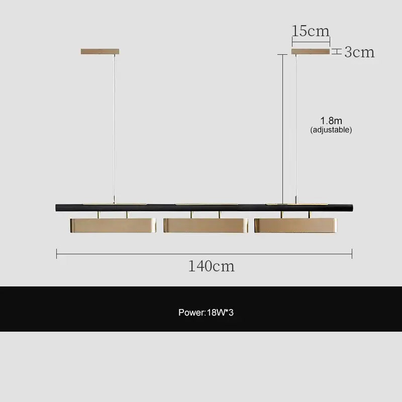 Modern black and gold led strip pendant light for dining room