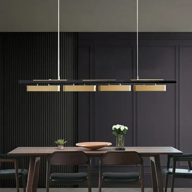 Modern black and gold led strip pendant light for dining room