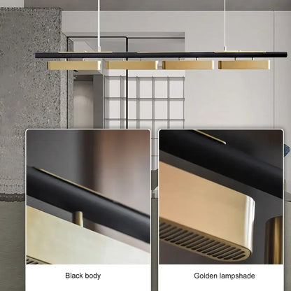 Modern black and gold led strip pendant light for dining room