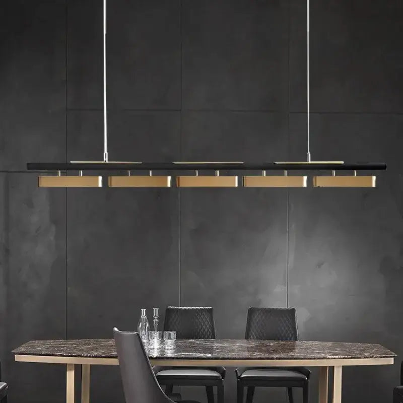 Modern black and gold led strip pendant light for dining room