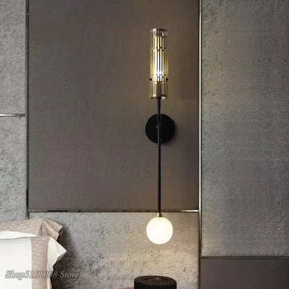 Modern black and gold led wall lamp living room glass sconce